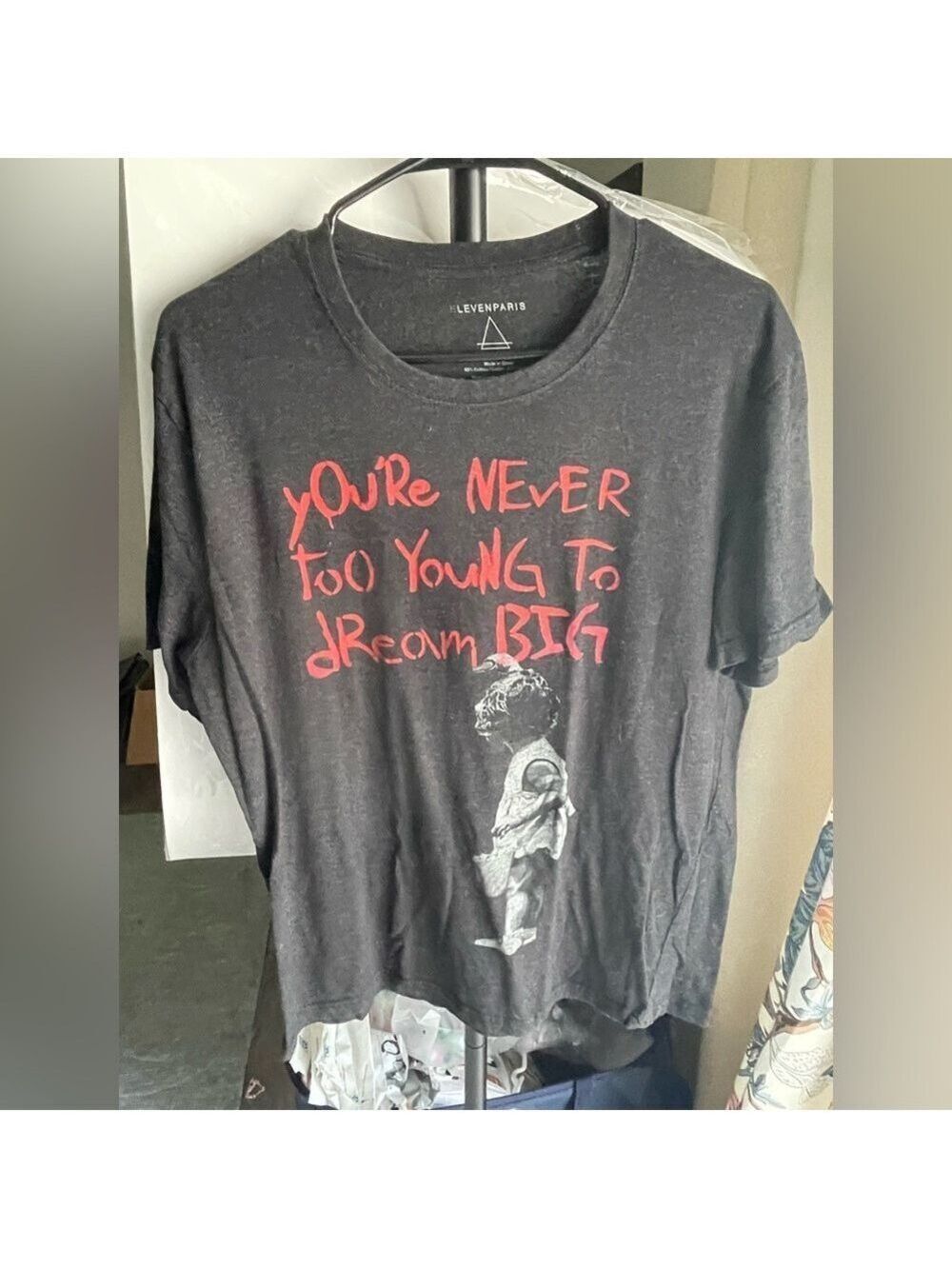 Eleven Paris Charcoal Tee with Red Script